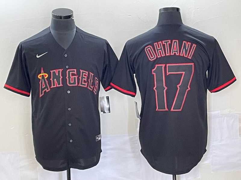 Mens Los Angeles Angels #17 Shohei Ohtani Lights Out Black Fashion Cool base Nike Jersey